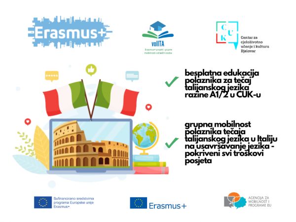 ERASMUS+ PROJEKT: VolITA - besplatna edukacija talijanskog jezika i grupna mobilnost polaznika u Italiju
